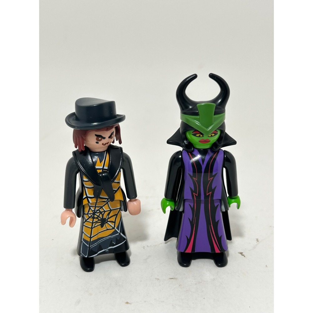 Playmobil Halloween Figures Spider Witch Top Hat Green Sorceress Horns Lot of 2